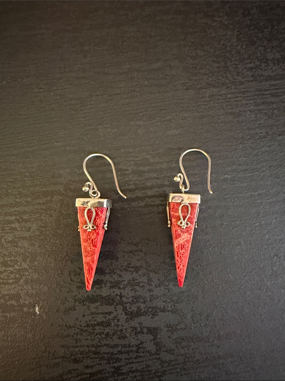 Carnelian Pyramid Spike Dangle Earrings - Sterling Silver